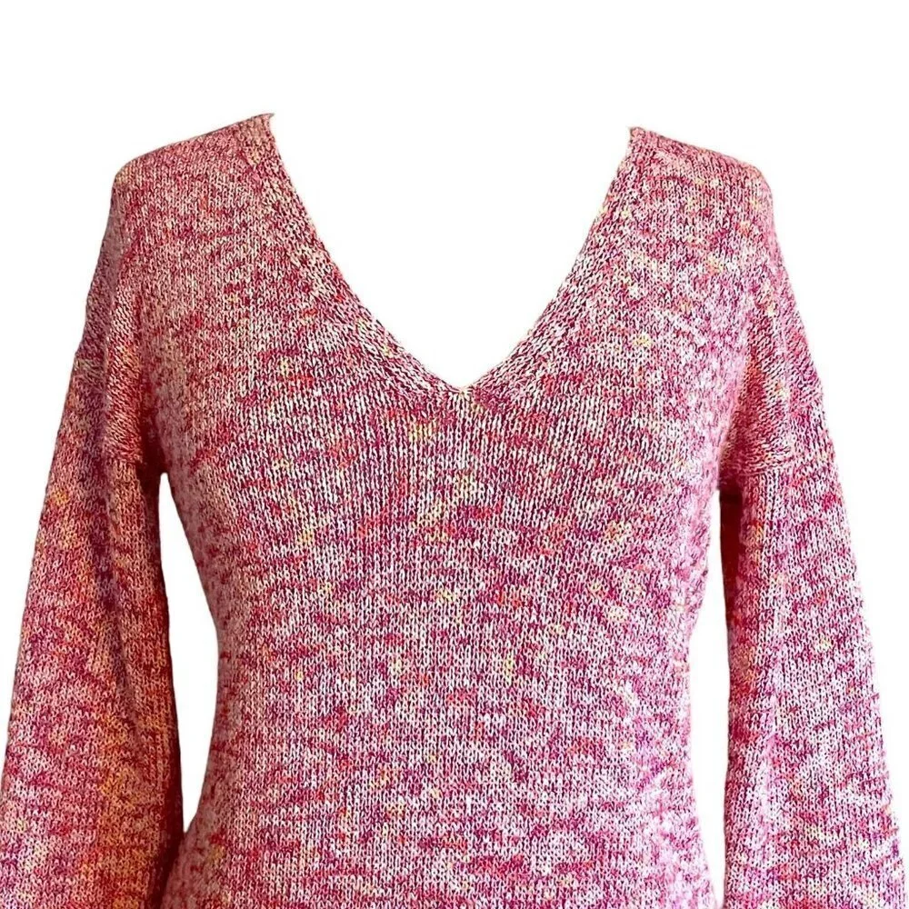 J Crew Flared Sleeve Marled Knit Swing Sweater Womens Sz XS Primrose Pink Vneck